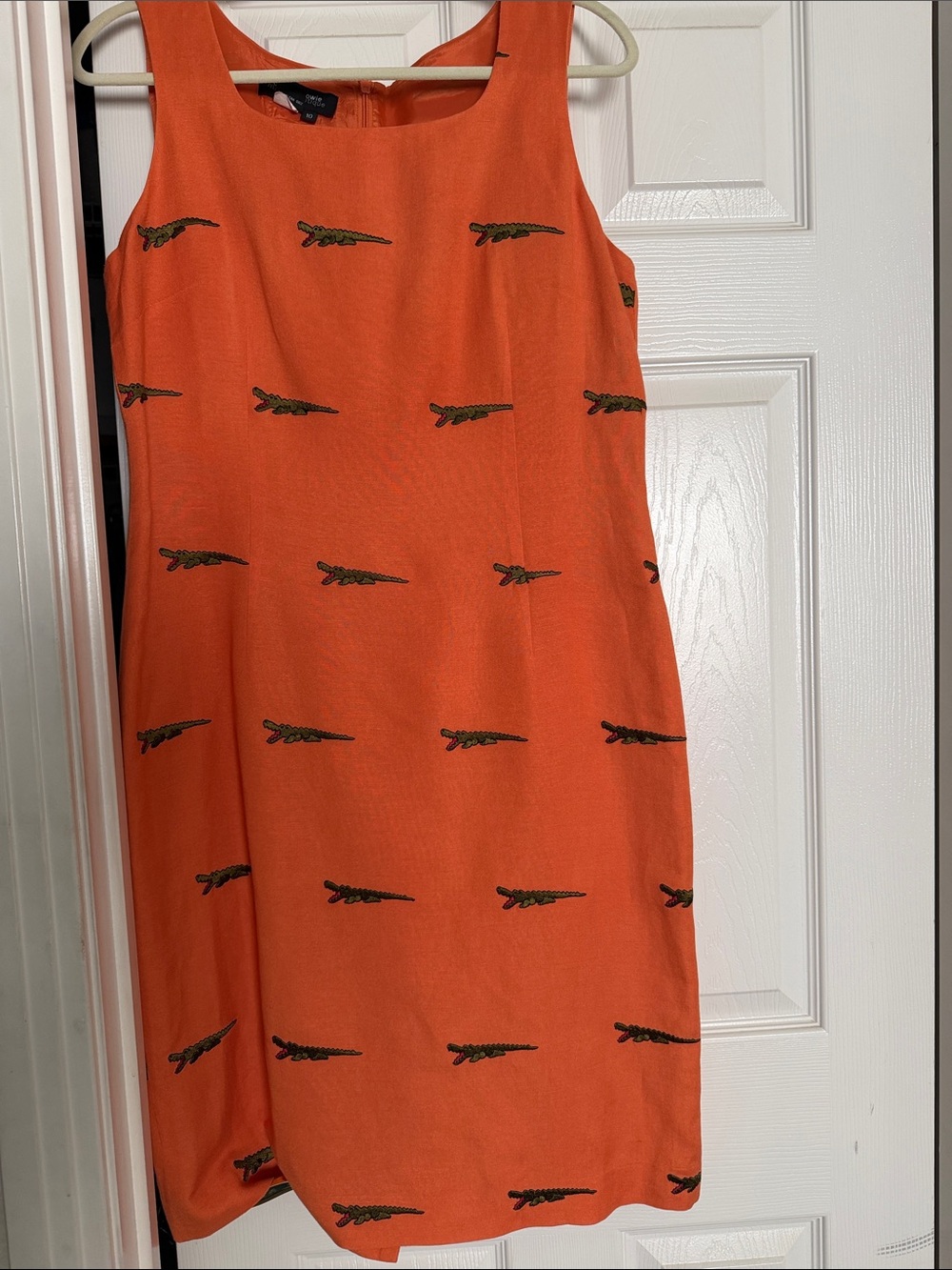 Preppy Orange Embroidered Sheath Dress-alligators for days!